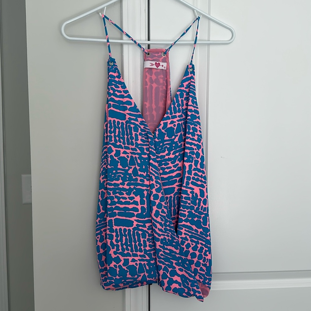 Buddy Love Vibrant Pink and Blue Spaghetti Strap Wrap Top Size Medium